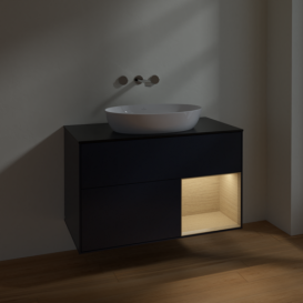 Тумба под раковину Villeroy & Boch Finion 100х50,1 см с подсветкой МДФ темно-синий матовый лак/стекло черное матовое FA22PCHG