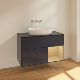 Тумба под раковину Villeroy & Boch Finion 100х50,1 см с подсветкой МДФ темно-синий матовый лак/стекло черное матовое FA22PCHG