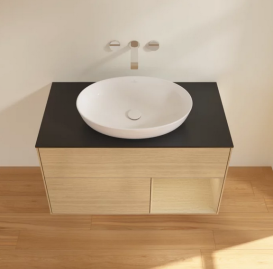 Тумба под раковину Villeroy & Boch Finion 100х50,1 см с подсветкой МДФ шпон дуба/стекло черное матовое FA22PCPC