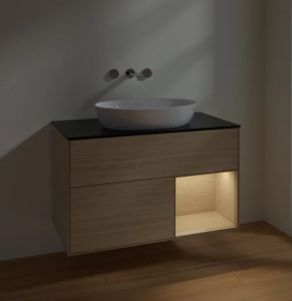 Тумба под раковину Villeroy & Boch Finion 100х50,1 см с подсветкой МДФ шпон дуба/стекло черное матовое FA22PCPC