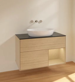 Тумба под раковину Villeroy & Boch Finion 100х50,1 см с подсветкой МДФ шпон дуба/стекло черное матовое FA22PCPC