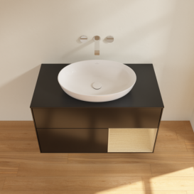 Тумба под раковину Villeroy & Boch Finion 100х50,1 см с подсветкой МДФ черный матовый лак/стекло черное матовое FA22PCPD