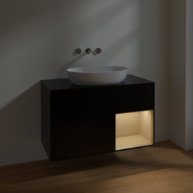 Тумба под раковину Villeroy & Boch Finion 100х50,1 см с подсветкой МДФ черный матовый лак/стекло черное матовое FA22PCPD
