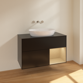 Тумба под раковину Villeroy & Boch Finion 100х50,1 см с подсветкой МДФ черный матовый лак/стекло черное матовое FA22PCPD