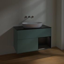 Тумба под раковину Villeroy & Boch Finion 100х50,1 см с подсветкой МДФ оливковый матовый лак/стекло черное матовое FA22PDGM