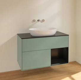 Тумба под раковину Villeroy & Boch Finion 100х50,1 см с подсветкой МДФ оливковый матовый лак/стекло черное матовое FA22PDGM