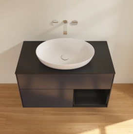 Тумба под раковину Villeroy & Boch Finion 100х50,1 см с подсветкой МДФ темно-синий матовый лак/стекло черное матовое FA22PDHG