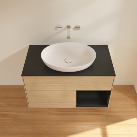 Тумба под раковину Villeroy & Boch Finion 100х50,1 см с подсветкой МДФ шпон дуба/стекло черное матовое FA22PDPC