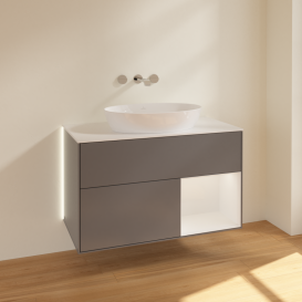 Тумба под раковину Villeroy & Boch Finion 100х50,1 см с подсветкой МДФ антрацит матовый лак/стекло белое матовое GA21GFGK