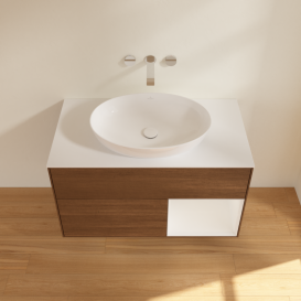 Тумба под раковину Villeroy & Boch Finion 100х50,1 см с подсветкой МДФ шпон грецкого ореха/стекло белое матовое GA21GFGN