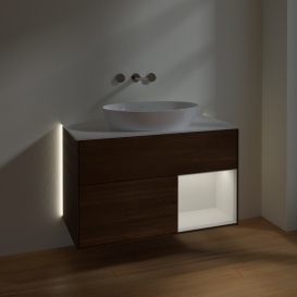 Тумба под раковину Villeroy & Boch Finion 100х50,1 см с подсветкой МДФ шпон грецкого ореха/стекло белое матовое GA21GFGN