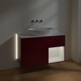 Тумба под раковину Villeroy & Boch Finion 100х50,1 см с подсветкой МДФ пион матовый лак/стекло белое матовое GA21GFHB