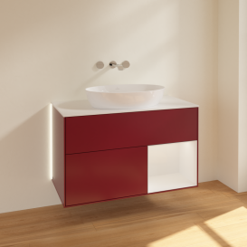 Тумба под раковину Villeroy & Boch Finion 100х50,1 см с подсветкой МДФ пион матовый лак/стекло белое матовое GA21GFHB