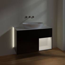 Тумба под раковину Villeroy & Boch Finion 100х50,1 см с подсветкой МДФ черный матовый лак/стекло белое матовое GA21GFPD