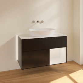 Тумба под раковину Villeroy & Boch Finion 100х50,1 см с подсветкой МДФ черный матовый лак/стекло белое матовое GA21GFPD