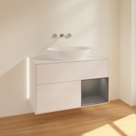 Тумба под раковину Villeroy & Boch Finion 100х50,1 см с подсветкой МДФ глянцевый белый лак/стекло белое матовое GA21GKGF