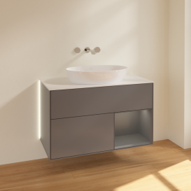 Тумба под раковину Villeroy & Boch Finion 100х50,1 см с подсветкой МДФ антрацит матовый лак/стекло белое матовое GA21GKGK
