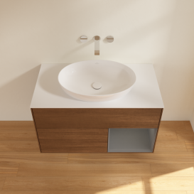 Тумба под раковину Villeroy & Boch Finion 100х50,1 см с подсветкой МДФ шпон грецкого ореха/стекло белое матовое GA21GKGN