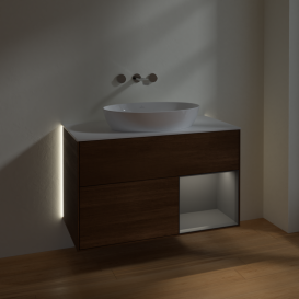 Тумба под раковину Villeroy & Boch Finion 100х50,1 см с подсветкой МДФ шпон грецкого ореха/стекло белое матовое GA21GKGN