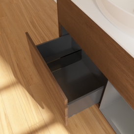 Тумба под раковину Villeroy & Boch Finion 100х50,1 см с подсветкой МДФ шпон грецкого ореха/стекло белое матовое GA21GKGN