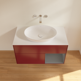 Тумба под раковину Villeroy & Boch Finion 100х50,1 см с подсветкой МДФ пион матовый лак/стекло белое матовое GA21GKHB