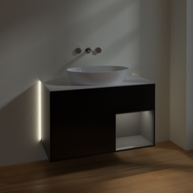 Тумба под раковину Villeroy & Boch Finion 100х50,1 см с подсветкой МДФ черный матовый лак/стекло белое матовое GA21GKPD