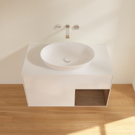 Тумба под раковину Villeroy & Boch Finion 100х50,1 см с подсветкой МДФ глянцевый белый лак/стекло белое матовое GA21GNGF