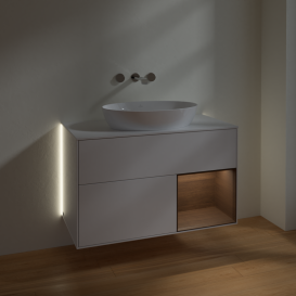 Тумба под раковину Villeroy & Boch Finion 100х50,1 см с подсветкой МДФ глянцевый белый лак/стекло белое матовое GA21GNGF