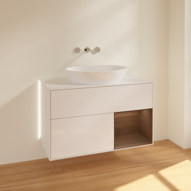 Тумба под раковину Villeroy & Boch Finion 100х50,1 см с подсветкой МДФ глянцевый белый лак/стекло белое матовое GA21GNGF