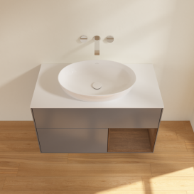 Тумба под раковину Villeroy & Boch Finion 100х50,1 см с подсветкой МДФ антрацит матовый лак/стекло белое матовое GA21GNGK