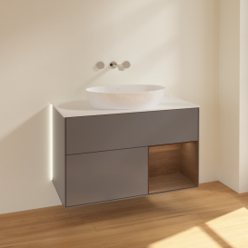 Тумба под раковину Villeroy & Boch Finion 100х50,1 см с подсветкой МДФ антрацит матовый лак/стекло белое матовое GA21GNGK