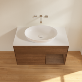 Тумба под раковину Villeroy & Boch Finion 100х50,1 см с подсветкой МДФ шпон грецкого ореха/стекло белое матовое GA21GNGN