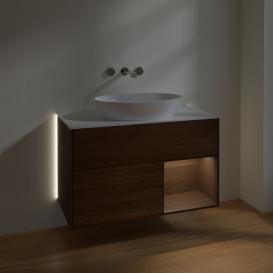 Тумба под раковину Villeroy & Boch Finion 100х50,1 см с подсветкой МДФ шпон грецкого ореха/стекло белое матовое GA21GNGN