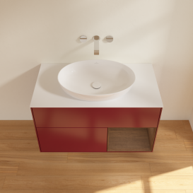 Тумба под раковину Villeroy & Boch Finion 100х50,1 см с подсветкой МДФ пион матовый лак/стекло белое матовое GA21GNHB