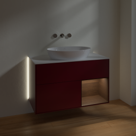 Тумба под раковину Villeroy & Boch Finion 100х50,1 см с подсветкой МДФ пион матовый лак/стекло белое матовое GA21GNHB