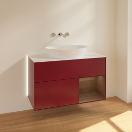 Тумба под раковину Villeroy & Boch Finion 100х50,1 см с подсветкой МДФ пион матовый лак/стекло белое матовое GA21GNHB