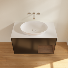 Тумба под раковину Villeroy & Boch Finion 100х50,1 см с подсветкой МДФ черный матовый лак/стекло белое матовое GA21GNPD