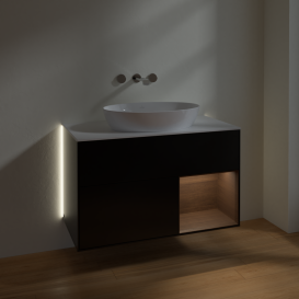 Тумба под раковину Villeroy & Boch Finion 100х50,1 см с подсветкой МДФ черный матовый лак/стекло белое матовое GA21GNPD