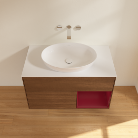 Тумба под раковину Villeroy & Boch Finion 100х50,1 см с подсветкой МДФ шпон грецкого ореха/стекло белое матовое GA21HBGN