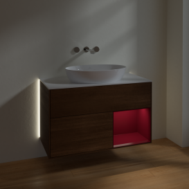 Тумба под раковину Villeroy & Boch Finion 100х50,1 см с подсветкой МДФ шпон грецкого ореха/стекло белое матовое GA21HBGN