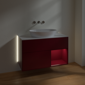 Тумба под раковину Villeroy & Boch Finion 100х50,1 см с подсветкой МДФ пион матовый лак/стекло белое матовое GA21HBHB