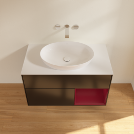 Тумба под раковину Villeroy & Boch Finion 100х50,1 см с подсветкой МДФ черный матовый лак/стекло белое матовое GA21HBPD