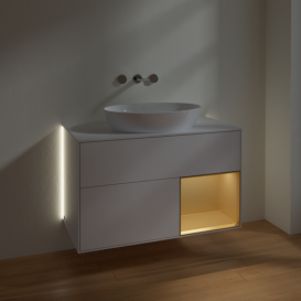 Тумба под раковину Villeroy & Boch Finion 100х50,1 см с подсветкой МДФ глянцевый белый лак/стекло белое матовое GA21HFGF