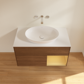 Тумба под раковину Villeroy & Boch Finion 100х50,1 см с подсветкой МДФ шпон грецкого ореха/стекло белое матовое GA21HFGN