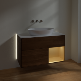 Тумба под раковину Villeroy & Boch Finion 100х50,1 см с подсветкой МДФ шпон грецкого ореха/стекло белое матовое GA21HFGN