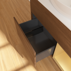 Тумба под раковину Villeroy & Boch Finion 100х50,1 см с подсветкой МДФ шпон грецкого ореха/стекло белое матовое GA21HFGN