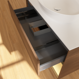 Тумба под раковину Villeroy & Boch Finion 100х50,1 см с подсветкой МДФ шпон грецкого ореха/стекло белое матовое GA21HFGN