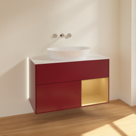 Тумба под раковину Villeroy & Boch Finion 100х50,1 см с подсветкой МДФ пион матовый лак/стекло белое матовое GA21HFHB