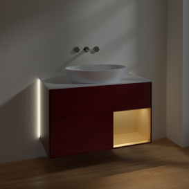 Тумба под раковину Villeroy & Boch Finion 100х50,1 см с подсветкой МДФ пион матовый лак/стекло белое матовое GA21HFHB