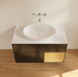 Тумба под раковину Villeroy & Boch Finion 100х50,1 см с подсветкой МДФ черный матовый лак/стекло белое матовое GA21HFPD